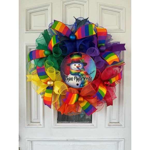 LGBTQ Snow Much Pride Rainbow Snowman Ribbon Christmas Garland Holiday Decor - Picture 8 of 12